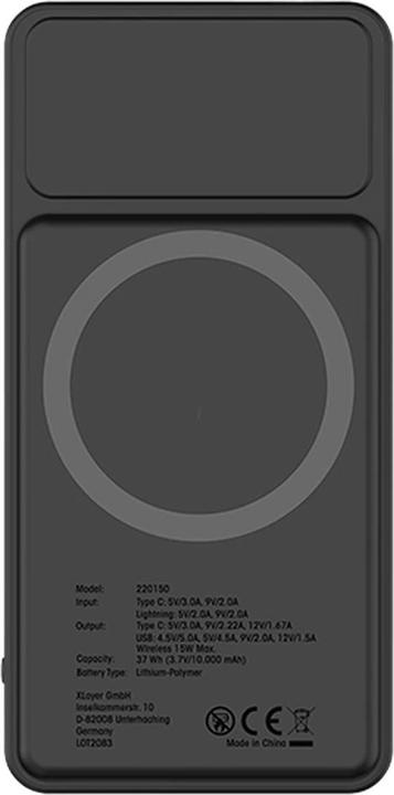 Image du produit Xlayer Banque d'alimentation sans fil 10.000mAh 15W Noir avec panneau solaire (10000 mAh, 15 W, 37 Wh)