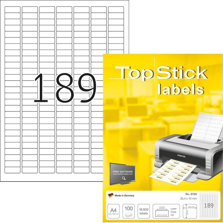 Produktbild TopStick Universal-Etiketten, 25,4 x 10 mm, 100 Blatt weiss, selbstklebend, permanent haftend