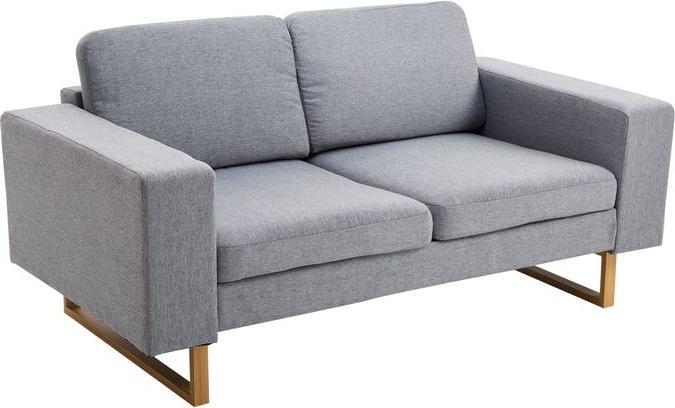 Actual product image Swisshandel24 2-seater sofa corner sofa upholstered sofa fabric sofa seating wood light grey (2 person sofa)