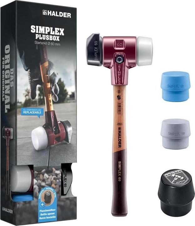 Halder SIMPLEX-Plusbox starter kit, SIMPLEX soft-face mallet D60, rubber composition with stand / (2600 g)