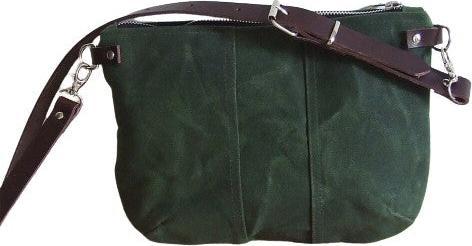 Actual product image Only-Bags.Store Small green waxed canvas cross-body bag with zip and leather strap
