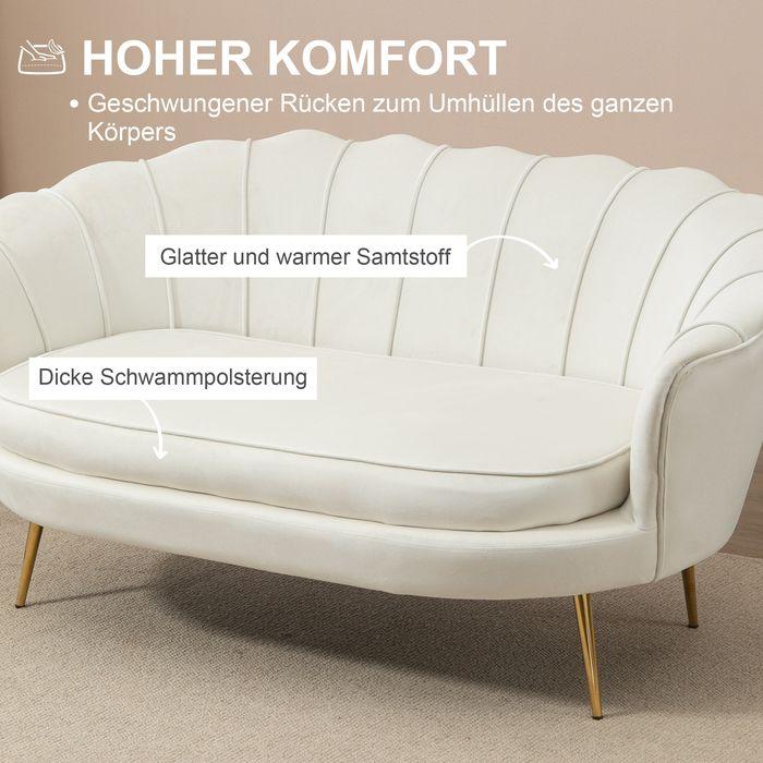 Immagine prodotto Swisshandel24 2-Sitzer Sofa Couch, Polstersofa Samt, bis 150 kg, Creme