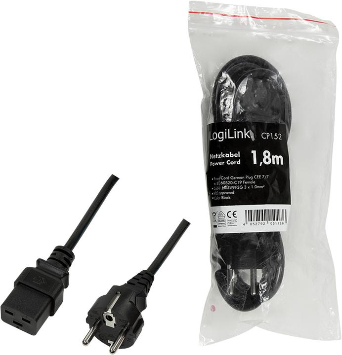 Produktbild LogiLink Power Cord CEE 7/7-IEC C19 black 1.80m (1.80 m)