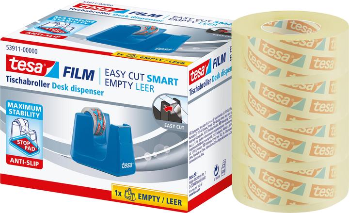 Produktbild tesa EASY CUT SMART Klebebandabroller für Tische, mit Anti-Rutsch-Technologie, inkl. 4 Rollen tesafilm