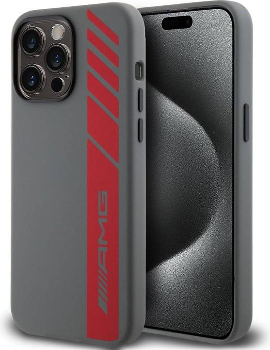 Actual product image Mercedes-Benz AMG Liquid Silicone Vertical Logo MagSafe Case for iPhone 15 Pro Max Grey (Apple iPhone 15 Pro Max)