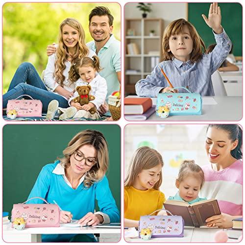 Immagine prodotto Only-Bags.Store Astuccio per matite con 3 scomparti, astuccio per cancelleria blu, simpatico astuccio a ciambella
