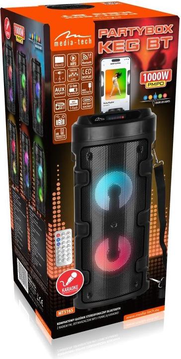 Productafbeelding Media-Tech Draagbare luidspreker PARTYBOX KEG BT MT3165, 30W RMS, Bluetooth, Karaoke, USB, MicroSD (8 h, Voeding via USB)