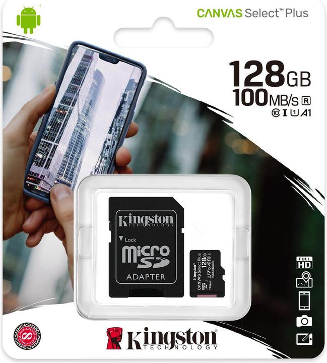 Actual product image Kingston Canvas Select Plus (128 GB, microSDXC, U1, UHS-I)