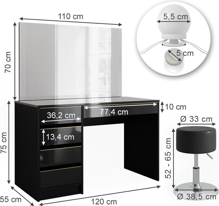 Actual product image Vicco Sherry with stool and lighting (120 x 75 x 55 cm)