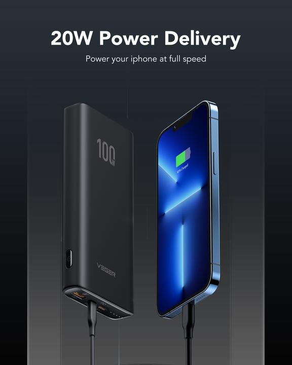 Actual product image Veger TC100 VG-W2032C-100 20000mAh powerbank 130W (20000 mAh, 100 W, 74 Wh)