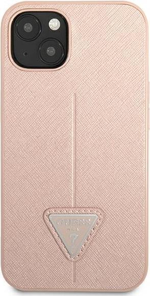 Actual product image Guess GUHCP13SPSATLP iPhone 13 mini 5.4 inch Pink/Pink Hard Case SaffianoTriangle Logo (Apple iPhone 13 mini)