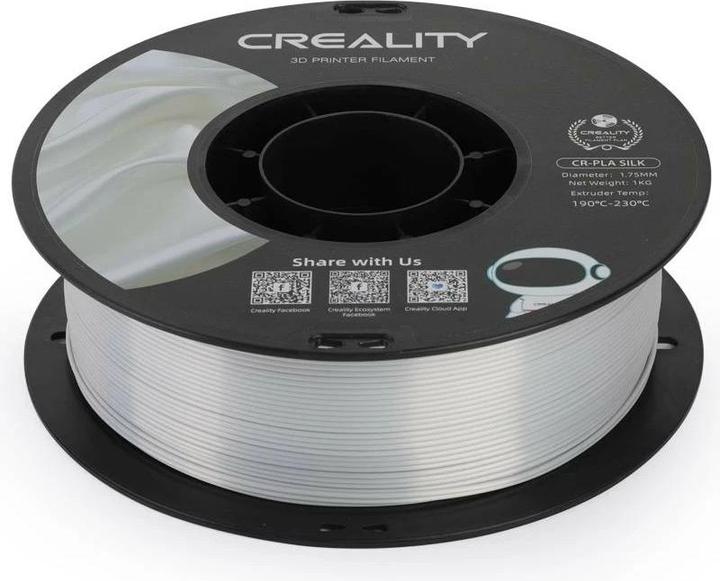 Image du produit Creality Filament PLA, Silk Silver, 1.75 mm, 1 kg (PLA, 1.75 mm, 1000 g, Argent)