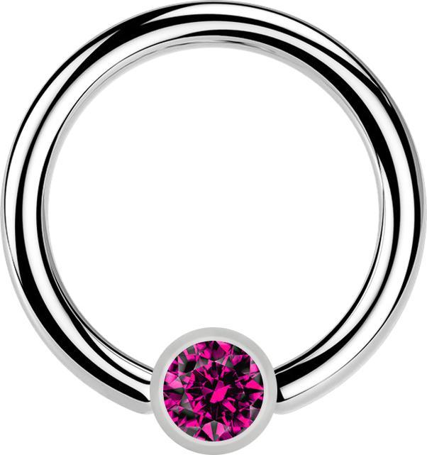 Produktbild Star Piercing Micro Closure Ring silber Zylinder Kristall fuchsia (Chirurgenstahl 316L)