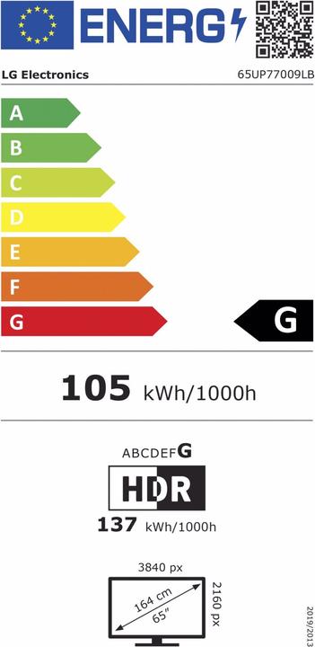 Energie-Label LG 65UP77009LB (65", LED, 4K, 2021)