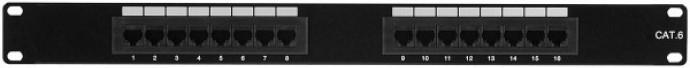Exertis Connect Patchfeld, Cat.6, 16 Port, UTP, 1 HE, 48,30cm (19"), schwarz Cat. 6 Patchfeld mit 16 Ports