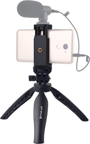 Actual product image Puluz Desk Plastic Tripod Mount with Phone Clamp & Adjusting Tripod Head for Smartphones (Black) (Plastic)
