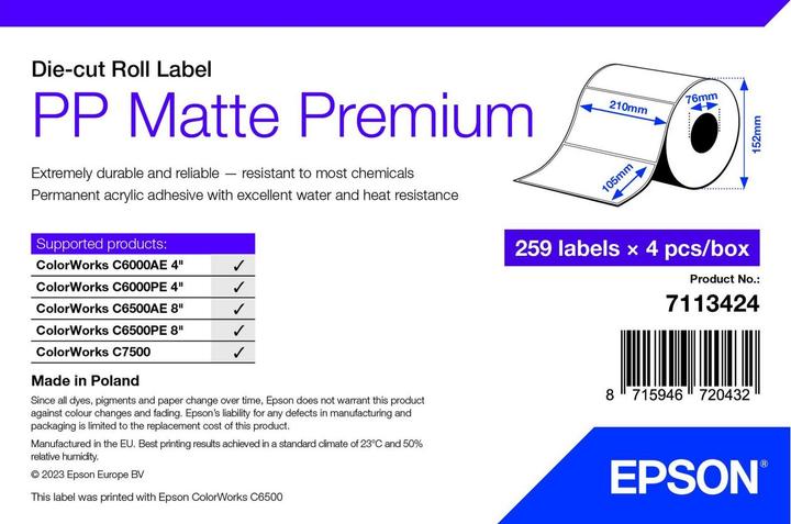 Energie-Label Epson Pp Matte Label Prem Die-Cut