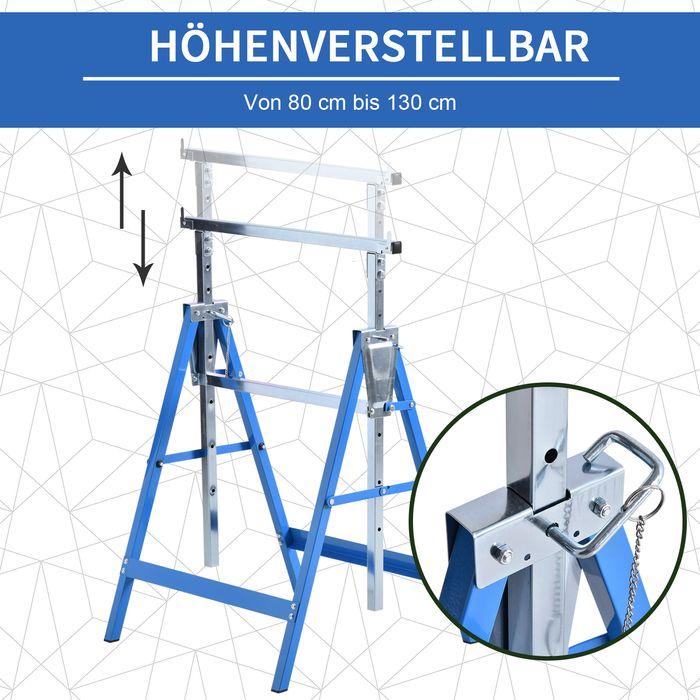 Actual product image Swisshandel24 2 x scaffolding trestle Folding trestle height-adjustable up to 200kg Steel blue 68 x 58 x 80-130 cm (58 cm, 68 cm)