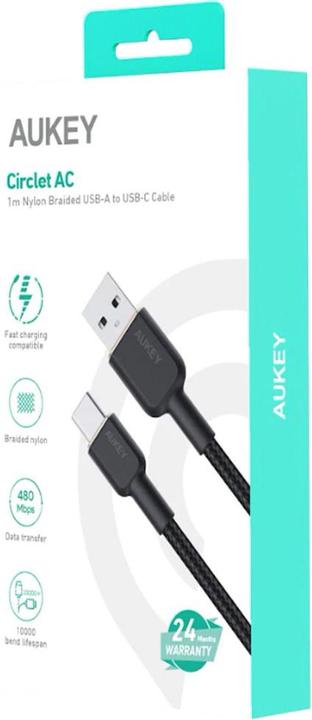 Image du produit Aukey CB-NAC1 USB-C Type-C Power Delivery PD 60W 3A 1m nylon noir (1 m, USB 3.0)