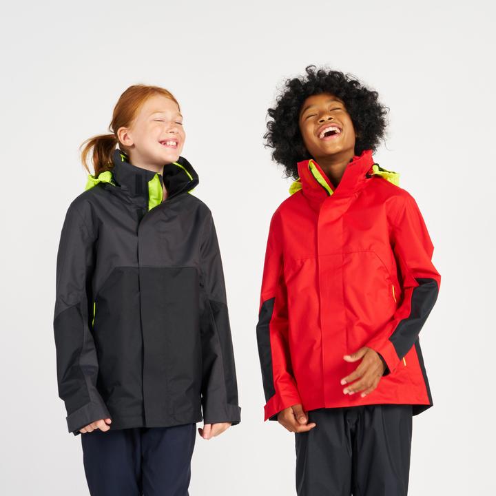 Actual product image Tribord Rain jacket sailing jacket children waterproof windproof - Sailing 300 red/yellow (10, 11, 12)