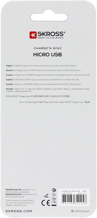 Actual product image Skross Charge'n Sync Micro USB Charging Cable A charging cable in your luggage is priceless when your (1 m, USB 2.0)