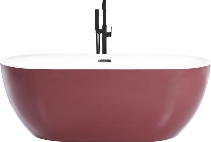 Actual product image Beliani Bathtub freestanding burgundy oval 170 x 80 cm CARRERA (240 l, 80 cm, 170 cm)