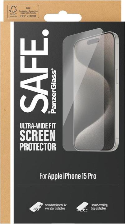 Image du produit PanzerGlass SAFE. Protecteur d'écran Ultra-Wide Fit (1 pièce(s), Apple iPhone 15 Pro)