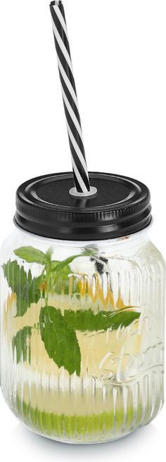 Produktbild Zeller Present Trinkglas mit Metalldeckel und Trinkhalm 480 ml ø 8x13 cm (0.48 l)