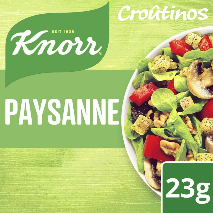 Image du produit Knorr Croûtinos Paysanne aux noix & lardons, croûtons de pain sachet, pour salade & vinaigrette (27 g)