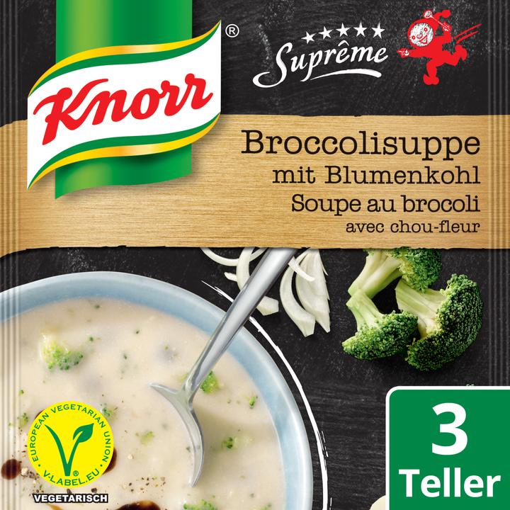 Produktbild Knorr Suprême Broccolisuppe mit Blumenkohl und Kartoffel, Beutel Suppe extra crèmig, Fertiggericht