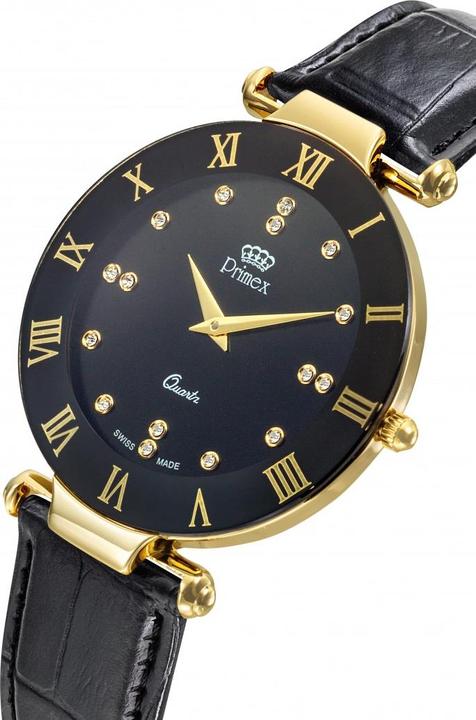 Image du produit Primex Montre Dame Swiss Made Bracelet Cuir Noir Cadran Noir Etanche 30 M Grande (Montre analogique, 40 mm)