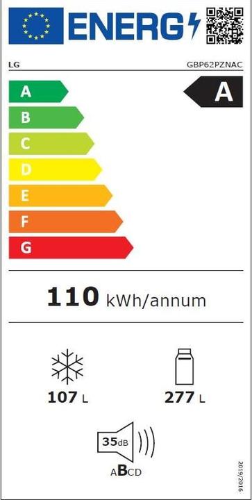 Etichetta energetica LG GBP62PZNAC (384 l)