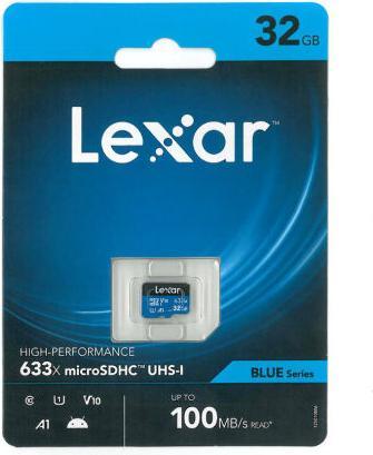 Image du produit Lexar 32Go haute performance 633x microSDHC UHS-I, jusqu'à 100MB/s en lecture 20MB/s en écriture (32 Go, microSDHC, U3, UHS-I)
