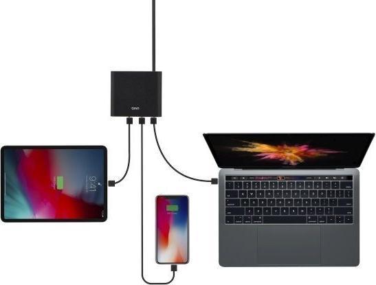 Produktbild Uniq HUB Surge Charger 2x USB Quick Charge 3.0 + 2x USB-C PD 3.0 90W Juoda (90 W)