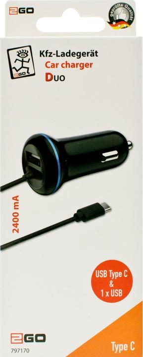 Image du produit 2GO Chargeur USB pour voiture Type C 12V/24V 2,4A, noir