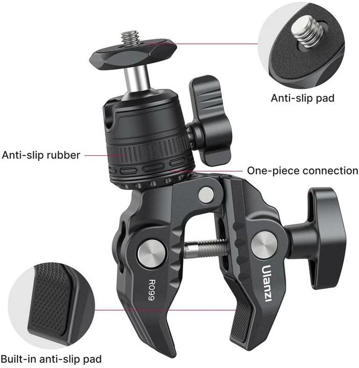 Actual product image Ulanzi R099 Clamp with ball joint (Spherical head)