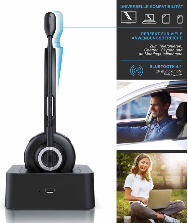 Image du produit CSL Casque sans fil avec station de charge, casque mono sans fil, microphone flexible, réduction du (Sans fil)
