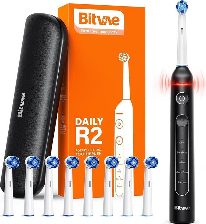 Image du produit Bitvae Brosse à dents Sonic avec embouts et étui de transport R2 (noir) (Brosse à dents sonique)