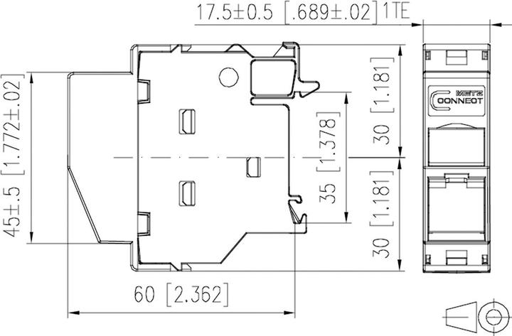 Produktbild Metz Connect Netzwerkdose für Hutschienenmontage 6A 270°
