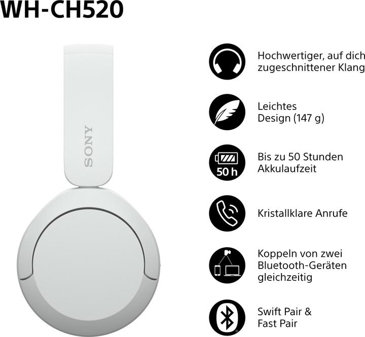 Produktbild Sony WH-CH520 (keine Geräuschunterdrückung, 50 h, Kabellos)