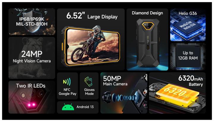 Actual product image Ulefone Armor X13 (64 GB, Black, 6.52", Dual SIM, 50 Mpx, 4G)