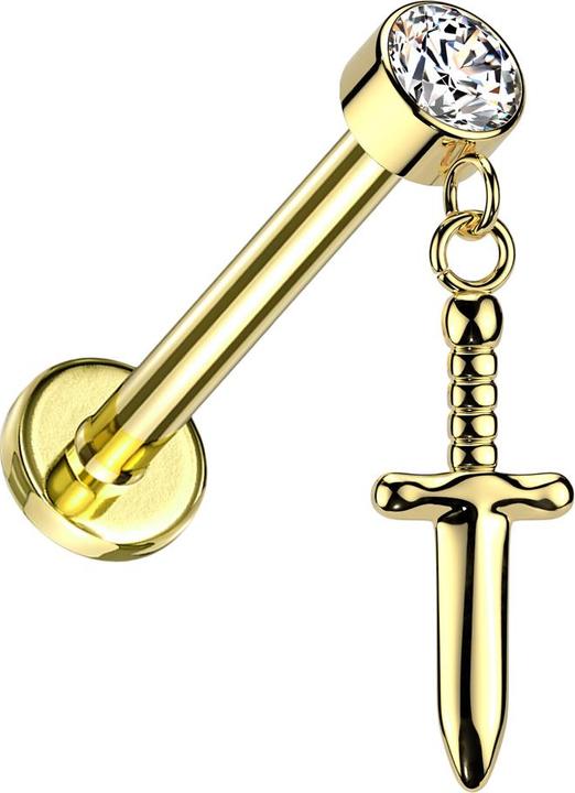Produktbild Star Piercing Micro Labret Innengewinde vergoldet Zylinder vergoldet Kristall silber Anhänger Dolch vergoldet (Titan G23, ohne Messing)