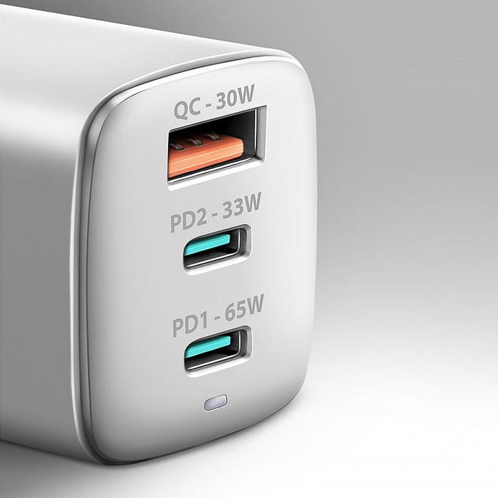 Produktbild Axagon ACU-DPQ65W, GaN nabíječka do sítě, 3x port (USB-A + dual USB-C), PD3.0/QC4+/PPS/Apple (65 W)