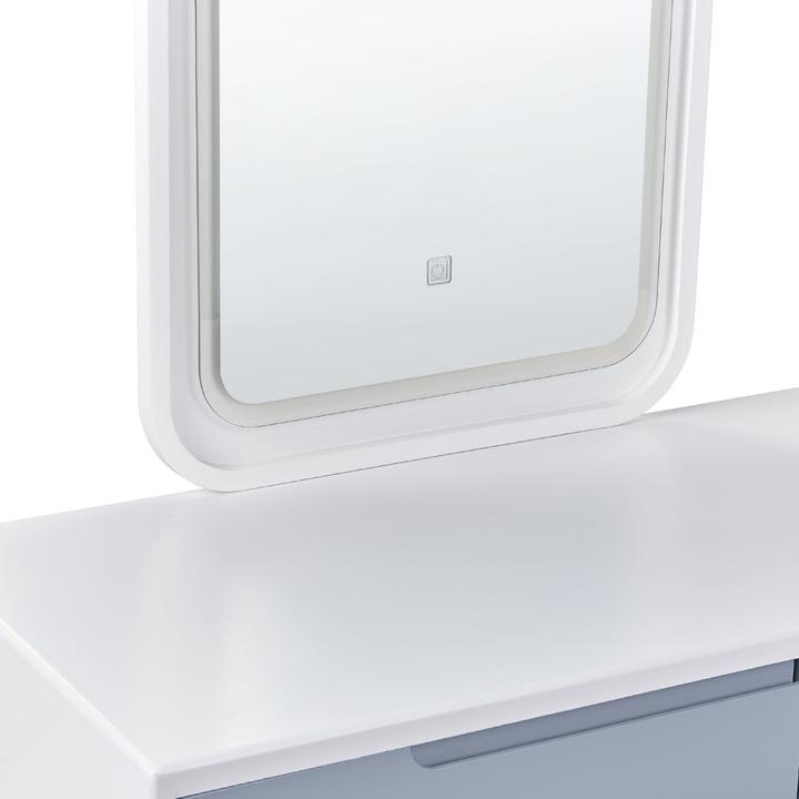Actual product image Beliani Dressing Table with 2 Drawers, LED Mirror and Stool White/Grey DIEPPE (80 x 40 x 134 cm)