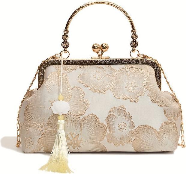 Only-Bags.Store Blumenmuster Abendtasche mit Schnallenverschluss - Stoff Schulterkette Geldbörse für besondere
