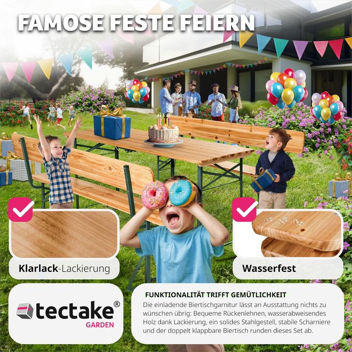 Produktbild tectake Bierzeltgarnitur 3-tlg. mit Lehne (176 cm)