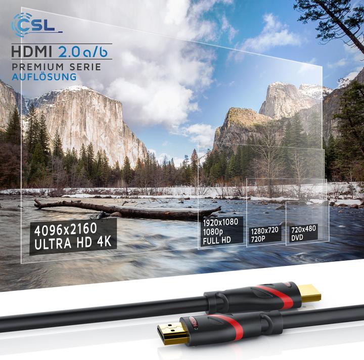 Actual product image CSL HDMI cable 2.0b, 4K Ultra HD 60Hz, UHD, Full HD, 3D, ARC, CEC, High Speed with Ethernet (0.25 m, HDMI)