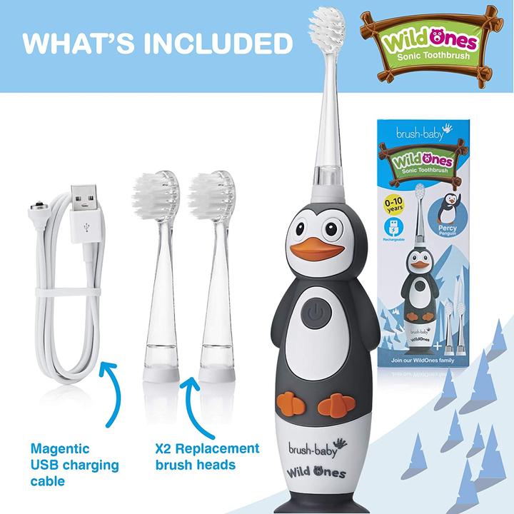 Image du produit Brush-Baby Brosse à dents électrique rechargeable Pingouin (Brosse à dents sonique)