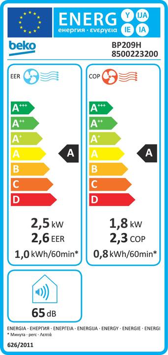 Label énergétique Beko BP209H (3412.14 BTU/h)