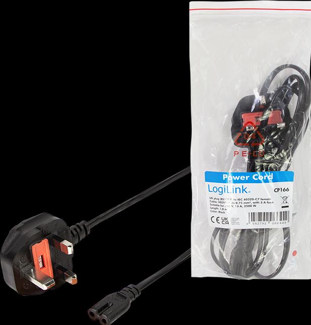 Produktbild LogiLink Netzkabel, BS 1363 (UK) zu IEC C7, schwarz, 1,8 m (1.80 m)
